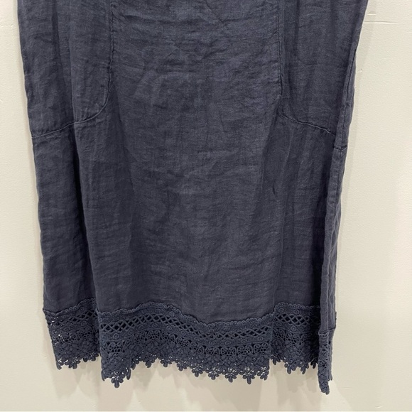 Lungi L’arno Linen Sleeveless Round Neck Dress Navy Blue Made In Italy Small - Picture 4 of 8